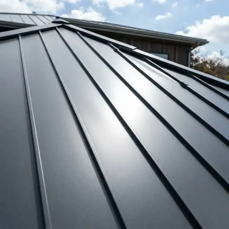 Close-up of a modern standing-seam metal roof